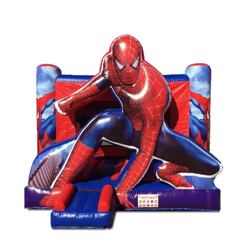 Castelo inflável com tema de Homem-Aranha com deslizamento seco e soprador de 950w para crianças Festa 5 * 5 * 3,6m Tamanho 1-6 pessoas Capacidade
